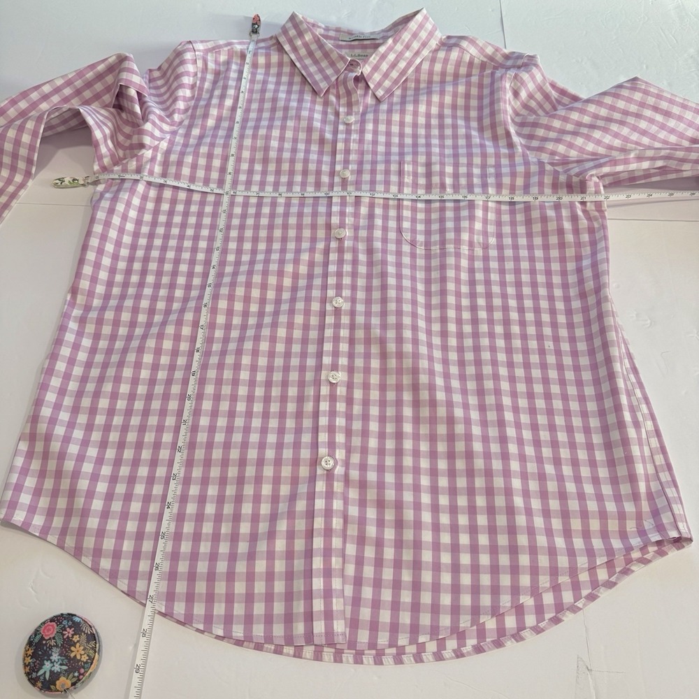 LL Bean Gingham Long Sleeve Wrinkle Free Pinpoint Oxford Button Shirt LARGE - Picture 7 of 10